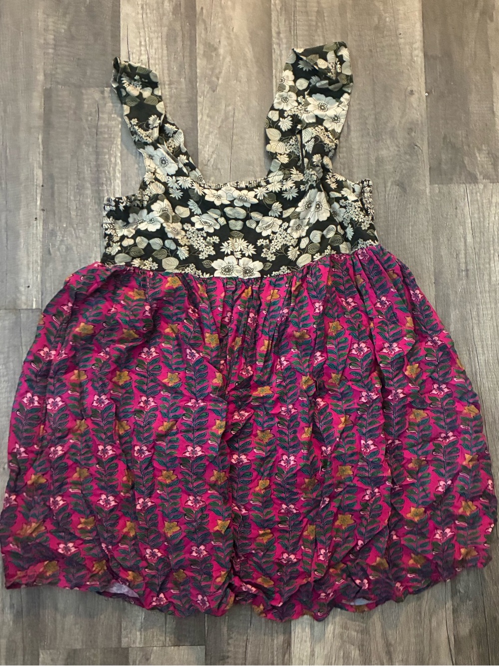 NATURAL LIFE Girls Floral Mixed-Print Bubble Dress in Black and Pink